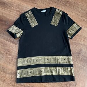 Versace Collection Mens Luxury Tee Shirt Medium Black‎ Gold Geometric Spellout